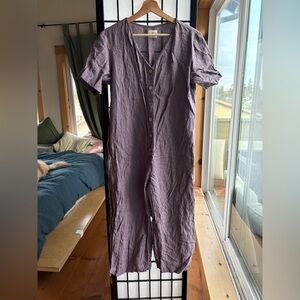 Purple Linen Button-Down Jumpsuit